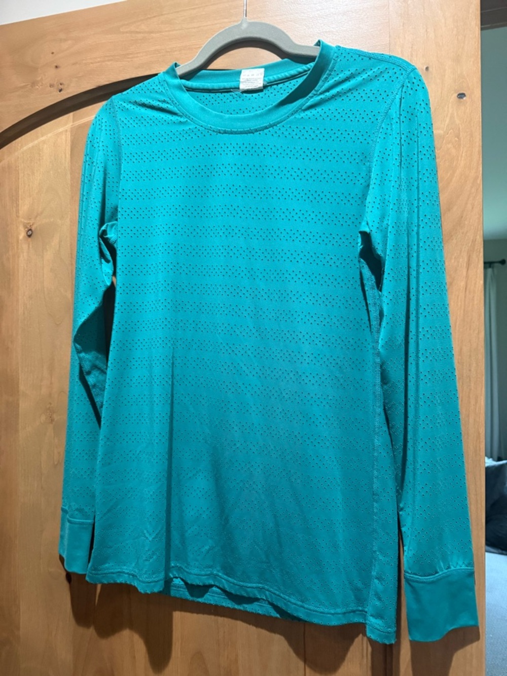 ZYIA Teal Perforated Long Sleeve Top
